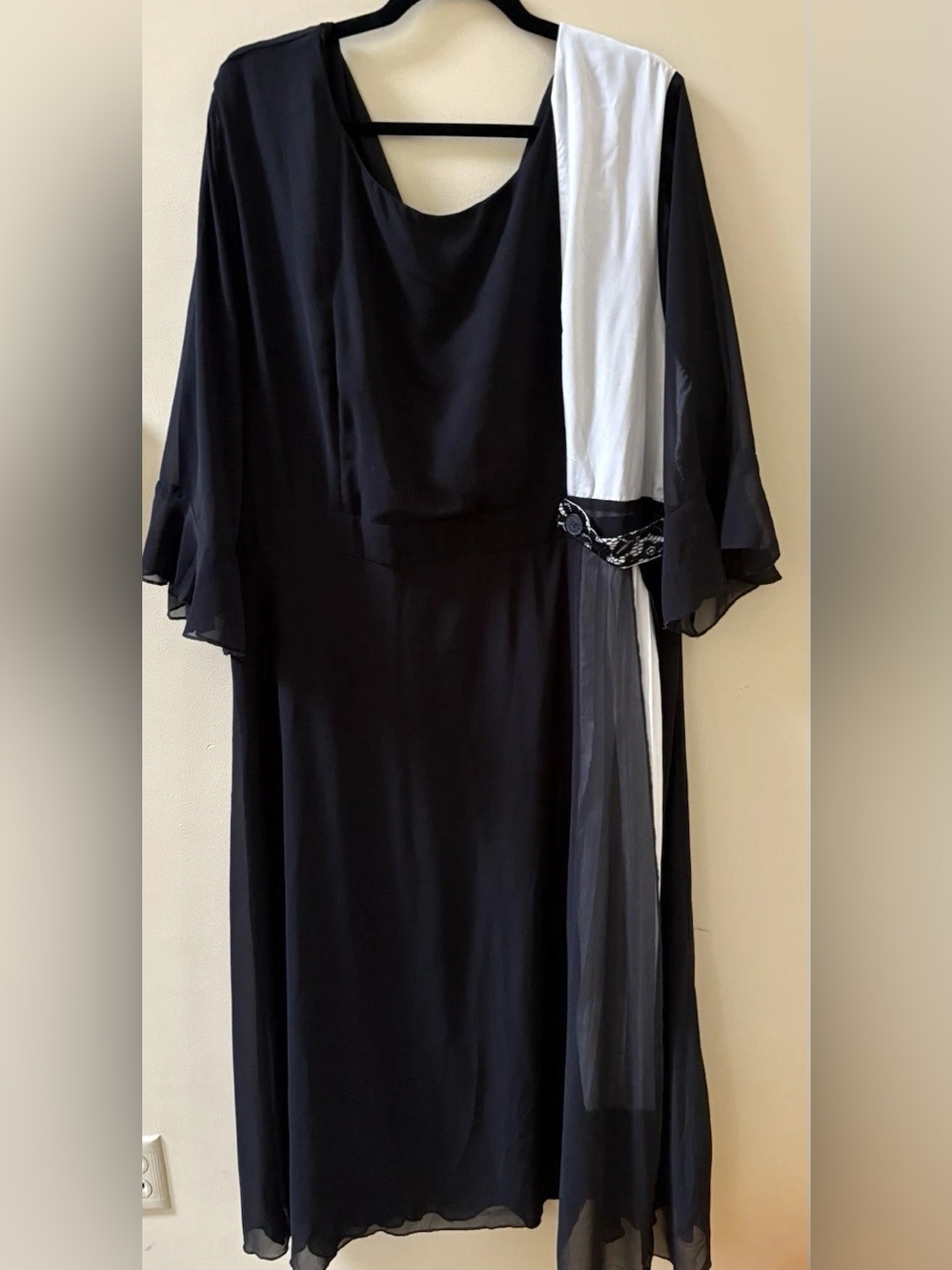 SHEIN Black and White Chiffon Overlay Midi Dress